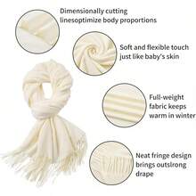 Bufandas para Mujeres, Bufanda de Invierno, Chales y Envolturas Clásicas de Pashmina, Bufandas con Sensación de Cachemira para Mujeres, Bufandas Largas - Crema blanca - Ver 4
