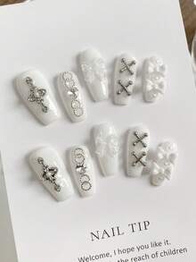 White Style Spicy Girl, Exquisite Heavy Industry, High-End White Display, Medium To Long Punk Style, Wearable Nail Art, Detachable Press On Nails Nail Supplies Nails - Multicolor - View 3