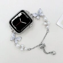 1条奢华闪亮珍珠蓝蝴蝶表带，兼容40mm、41mm、38mm、42mm、44mm、45mm、49mm、46mm表带，适用于Series 10、9、8、7、6、5、4、3、2、1、Ultra SE等型号。 - 銀色 - 查看 3