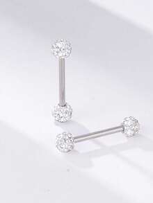 5pcs Titanium Steel Luxury Rhinestone Studded Tongue Piercing Jewelry For Women - 5 Diamond-encrusted Pieces - View 2