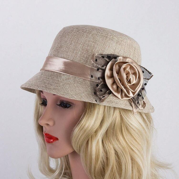 Vintage Linen Cotton Gatsby Hat with Floral Derby Cloche Bucket Vijiv Women main image 4