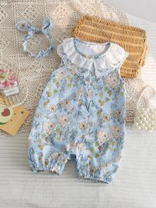Newborn Baby Girls Cute Sleeveless Jumpsuit And Headband Set, Summer