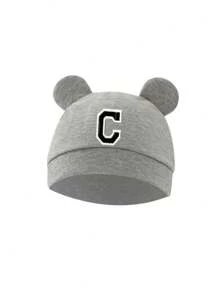 1pc Newborn A-Z Letter Hospital Hat, Cartoon Bear Ear Soft Solid Color Knit Beanie Cap For Baby Boys Girls, Newborn Photography 0-3 Months - Grey - View 8