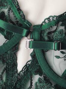 Women's Sexy Embroidered Teddy Lingerie Set - Dark Green - View 5