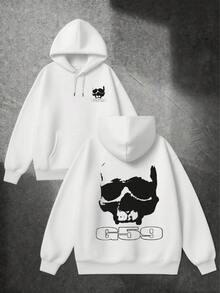 Skull G59 Graphic Streetwear ,Hoodie,Men's Double-Sided Printed Casual And Comfortable Hoodie, Casual And Versatile Coat In Autumn And Winter(1 PC) - 白色 - 查看 3