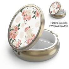 HION Hộp đựng thuốc Hộp đựng thuốc có gương Hộp đựng thuốc nhỏ 3 ngăn cổ điển để đựng trong ví hoặc túi Hộp đựng thuốc tròn nhỏ bằng đồng trang trí bằng kim loại đựng thuốc Vitamin Quà tặng độc đáo - Nhiều màu - Xem 10