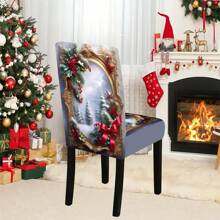 1/4/5/6/7/36pcs Winter Pine Tree & Holly Berry Print Chair Cover/Seat Cushion Set, Suitable For Indoor Home, Restaurant, Hotel, Ideal Choice For Modern Daily Decor. Tablecloth Fits Square Dining Table, Elastic Chair Covers Are Washable.
