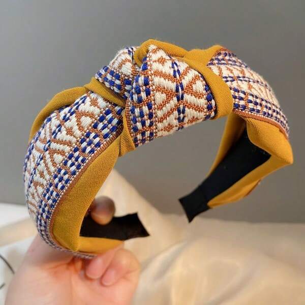 1pc Women's Elegant Embroidery Knotted Headband, Minimalist & Fashionable