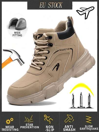 Men's High-Top Brown Steel Toe Work Boots, Warehouse Safety Shoes, Gardening, Forging Workshop Steel Toe Shoes, Anti-Crush And Anti-Puncture, Durable Work Boots For Construction Site, Forging Workshop, Manufacturing Site, Work Shoes, Industrial Outdoor Operations, Impact Resistant; Women's Warehouse Work Boots, Outdoor Travel, Hiking, Mountaineering Boots, Lightweight, Size 39-46