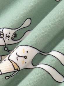 Girls' Thick Fleece Cartoon Rabbit Print Pajama Set, Long Sleeve Top And Pants, Warm Sleepwear For Autumn/Winter - Mint Green - View 10