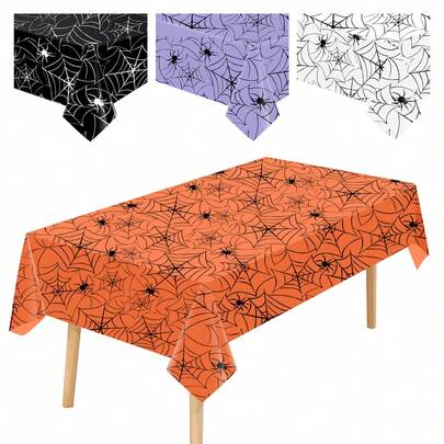 Toalha de mesa decorativa de Halloween, talheres descartáveis, tema de abóbora e teia de aranha para festa de fim de ano