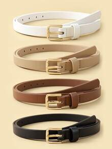 4pcs Women's Square Gold Buckle Classic PU Leather Solid Color Thin Belts For Casual Jeans - bộ thắt lưng - Xem 9