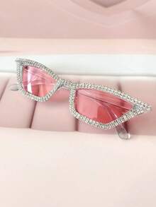 015068863-0007-17077 3副女士水晶装饰粉色镜框Y2K奢华派对时尚眼镜，适合海滩、主题派对、音乐会、音乐节、锐舞派对等场合。（附赠清洁布） - 1*紅/紅片+1*透框/淺粉+1*透粉/粉 - 查看 9