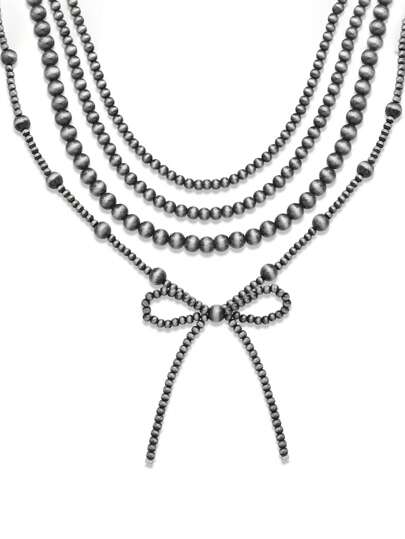 1~4 Pcs Black Pearl Bow Necklace Set For Women, Faux Pearl 4mm/6mm/8mm Pearl Bead Layered Necklace Set, Western Cowboy Style, Fashion Jewelry Gift