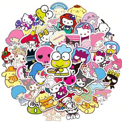 SANRIO 50pcs  Cute Melody, ,  Stickers, Elegant Design, Suitable For Laptop, Scrapbook, Phone Decoration