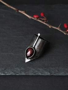 1pc Unique Witch Waterdrop Shaped Ruby Irregular Cone-Shaped Wide Antique Tin Ring Gothic Style Metal 's Size Ring Suitable For Special Holiday Events, Themed Parties And Gatherings - màu đen - Xem 5