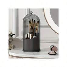 360-Degree Makeup Brush Storage Box With Transparent Cover 360-Degree Rotating Sliding Opening Dust Brush Container, Suitable For Vanity, Bathroom Room