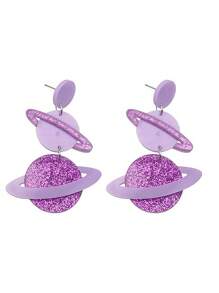 1 Pair Of Natural Element Planet Design Acrylic Composite Process Ear Needles And Earrings Are Dopamine Accessories For Fashionable Women