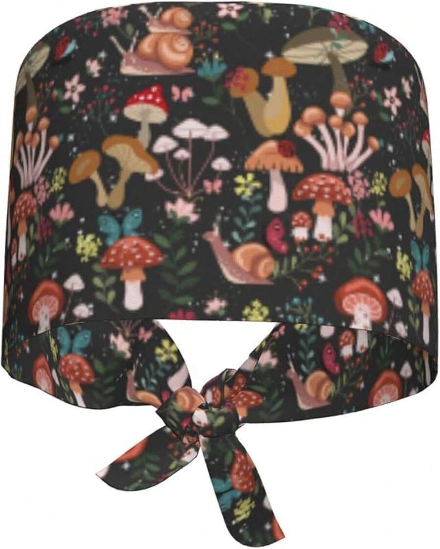 Mushrooms Snails Butterflies Breathable Scrub Hat For Nurses & Doctors Adjustable Working With Moisture-Wicking Fabrichalloween - 蘑菇 蝸牛 蝴蝶 - 查看 1