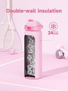 Meoky 40oz Vacuum Insulated Water Bottle with 2-in-1 Straw and Spout Lid, Insulated Cup, Keep Cold 24H, Leak-Proof, Fits in Car Cup Holder, Stainless Steel Tumbler for Sports, Travel, and School - 淺粉 - 查看 3