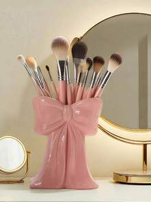 1pc Cute Bow-Shaped Pen Holder - Desktop Makeup Brush And Office Supply Organizer, Elegant Makeup Brush Storage, Suitable For Girls, Students And Women, Creative Decor Design For Holiday, Beach, Bathroom, Bedroom, Large Capacity - Multicolor - View 2