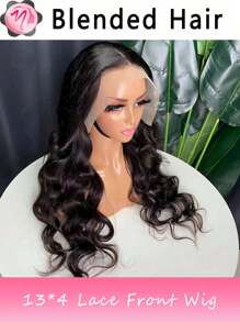 混合假发 - 混合真人发和合成发 13x4 波浪人发混合假发，预拔自然发际线，180% 密度，13x4 透明蕾丝前假发，10A 巴西处女无胶假发，女士人发混合假发（鲍勃 8-16 英寸） - 自然色&黑色系 - 查看 2