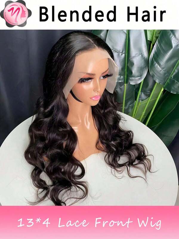 Pelucas mezcladas: una mezcla de cabello humano y sintético, peluca de cabello humano mezclado con ondas corporales de 13x4, con línea de cabello natural pre-arrancada, densidad del 180%, peluca frontal de encaje transparente de 13x4, peluca sin pegamento de cabello virgen brasileño de 10A para mujer, cabello mezclado (Bob 8-16 pulgadas)