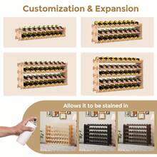 54 Bottle Stackable Wine Rack, 6-Tier Freestanding Modular 54-Wine Bottle Storage Display Shelf, Wine Bottle Rack For Kitchen, Pantry, Cellar, Natural Wood - Beige - View 5