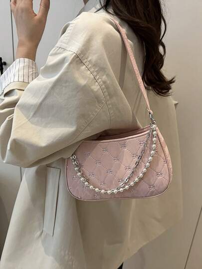2025 New Pearl Chain Crossbody Bag, Women's Shoulder Bag, Compact Minimalist Commuter Bag, Sweet & Cute Summer Square Bag