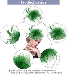 Ibeauti Fascinator Hats With Screentouch Lace Gloves Set Women Tea Party Cocktail Wedding Derby Headwear Short Gloves - 02 綠色 - 查看 2