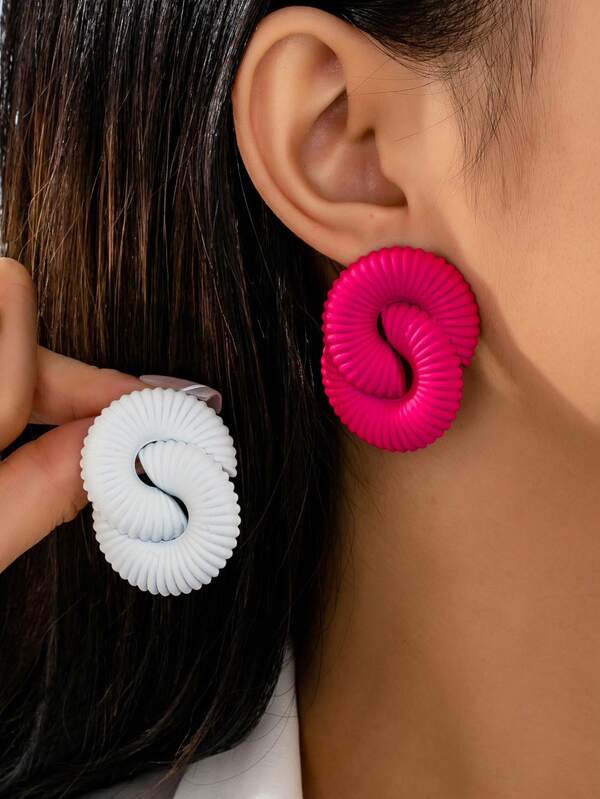 2 pièces/set Boucles d'oreilles femmes à motifs géométriques colorés peints, anneau de Möbius à rayures