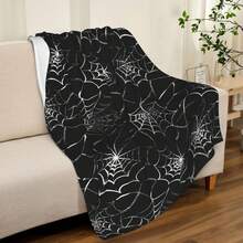 Gothic Spider Web Blanket - Halloween Themed Throw For Goth Room Decor, Black Horror Blanket, Soft Flannel For Couch, Bed, And Haunted Mansion Use - 280 GSM - 彩色 - 查看 8