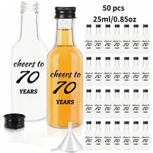 50/1pc 0.85oz/1.7oz Mini Liquor Bottles,Empty Plastic Bottles,Cheers To 16/21/30/40/50/60/70/80 Years,For Women Men Birthday Anniversary Wedding Celebration Party Favors, For Homemade Juice,Water,Smoothies, Anniversaries,Restaurant,Party