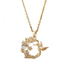 Exquisite And Fashionable Hummingbird Flower Round Pendant Necklace, Luxurious And Light Style, Is The First Choice Gift For Family And Friends - 金的 - 查看 8