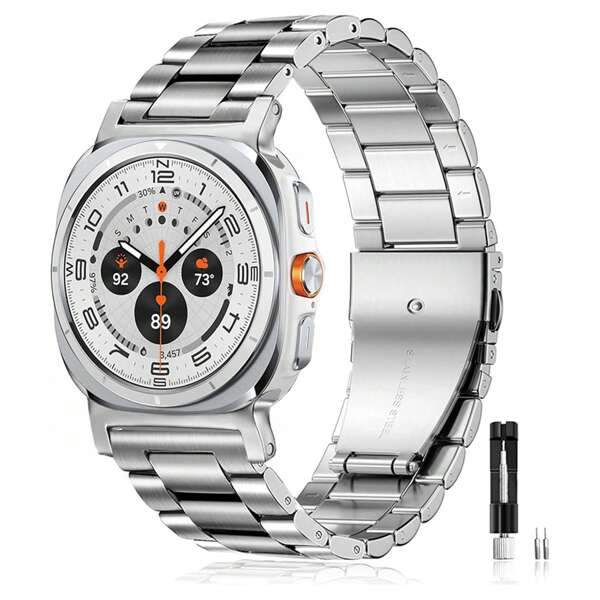 Stainless Steel Bands +1 Pc Metal Band Remove Tool Compatible With Samsung Galaxy Watch 8 /8 Classic Ultra 47mm(2025/2024), Metal Bands Strap Men Women Fit For Wrist Size:6.3"-8.26"(160mm-210mm).