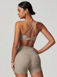 MASKERT Bộ đồ thể thao nữ, bộ áo ba lỗ, bộ tập thể dục, đồ tập yoga, bộ đồ thể thao chạy bộ bó sát, bộ đồ có độ co giãn cao, thoải mái và thân thiện với da, phù hợp cho ở nhà và giải trí. - Màu Khaki - Xem 5