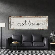 1PC Framed  Large "Sweet Dreams" Canvas Wall Art - Rustic Modern Farmhouse Decor With Distressed White Background & Heart Accents, High-Quality Ink Printed Vertical Wall Hanging For Bedroom, Living Room, Office - Spring Summer Home Decor- (Wrapped Canvas) - Nhiều màu - Xem 2