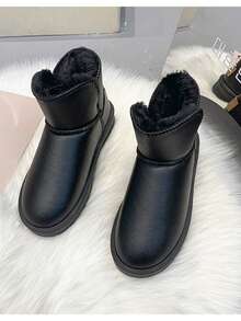 Damskie czarne, wodoodporne, skórzane, zimowe buty śnieżne z termiczną podszewką, miękką podeszwą, modne krótkie buty, antypoślizgowe i wygodne, futrzane buty