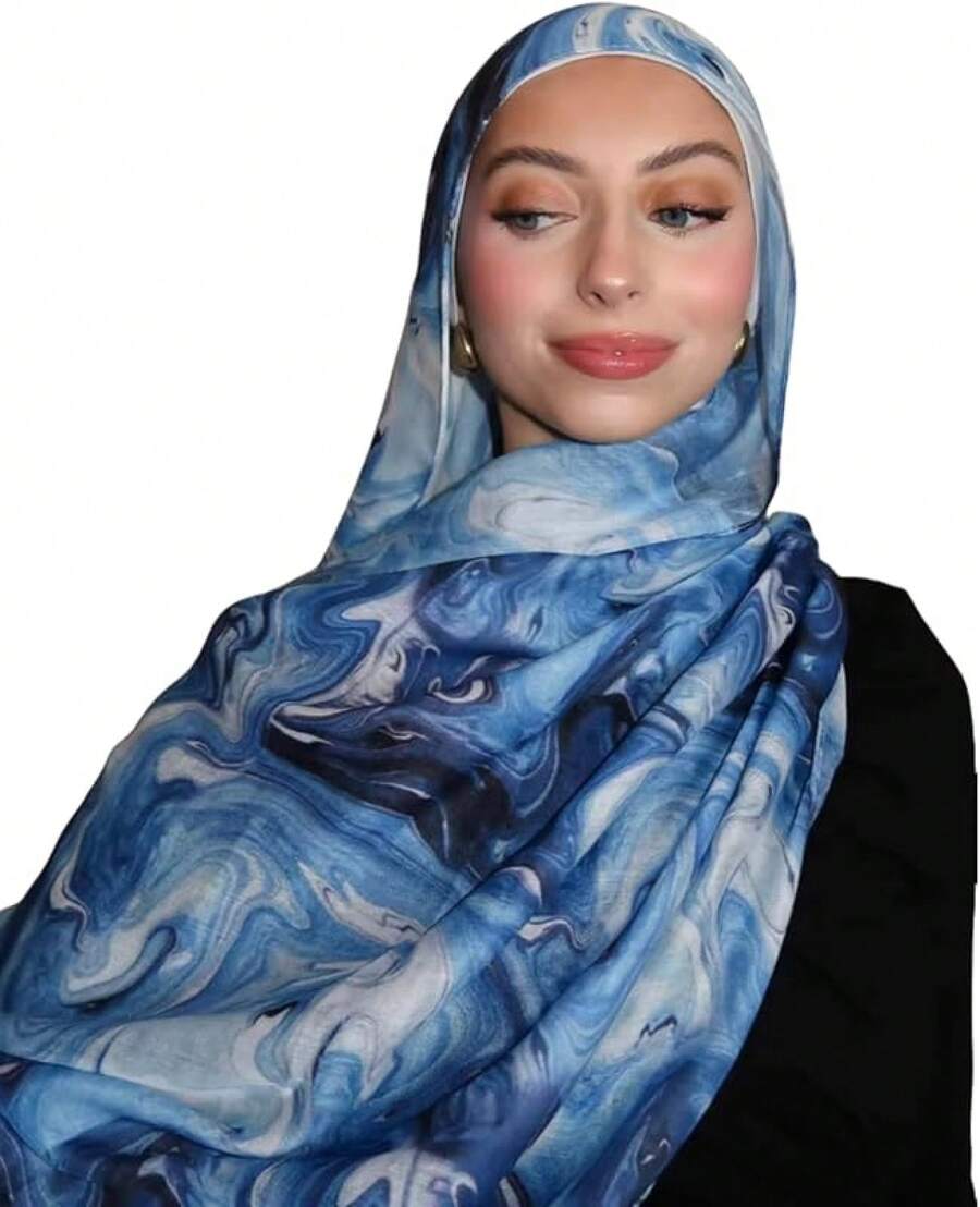 Watercolour Floral Printed Hijab Scarf Women Soft Modal Cotton Instant Hijab Wraps Shawls Long Scarves - 顏色 2 - 查看 1