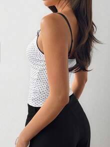 阳光少女风Y2K性感波点针织吊带背心，蝴蝶结纽扣设计，修身剪裁，女士夏季返校上衣 - 白色 - 查看 8