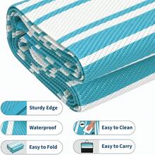 Meiyiu Alfombra exterior impermeable de 8x10/9*12/9*18, alfombra de patio de plástico trenzado para camping, alfombra de interior y exterior para caravana, terraza, porche, balcón, patio trasero, picnic - Azul claro - 9*12 pies - Ver 4
