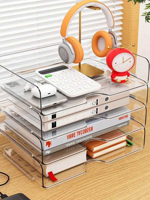 [Aufbewahrungsregal] 2/4 Stücke stapelbare transparente Acryl Dokumentenablage Halterung - Multifunktionaler Büro Schreibtisch Organizer & Großer Kapazität Ausstellungsregal - Tragbarer Aufbewahrungsschrank - Brief & Dokumentenregal