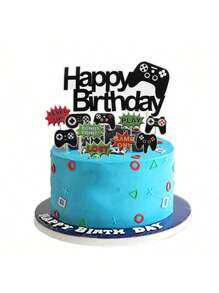 9 件生日快乐蛋糕装饰、电子游戏蛋糕装饰、电子游戏主题装饰、B A B Y 男孩沐浴生日派对用品、化妆派对、角色扮演派对、情人节