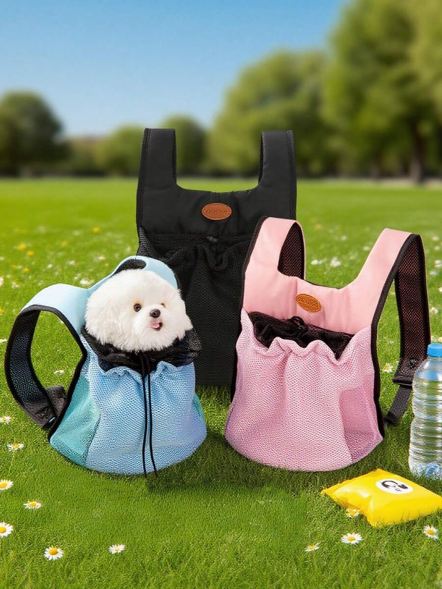 1pc New Simple Pet Bag Dog Cat Pet Backpack Top Hole Adjustable Exposed Chest Bag Small And Medium Pet Outing Bag Portable Mesh Breathable Wide Shoulder Strap Pet Backpack Shoulder Strap Adjustable All Seasons Available