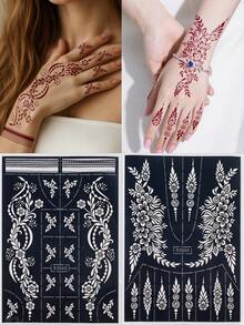 2 Sheets Henna Tattoo Stencils Flora Pattern Stencil Stickers Hollow Tattoo Sticker Stencils Mehndi Designs For Hand For Women Girls Body Art Painting,Formulated Without Henna - Black - View 9