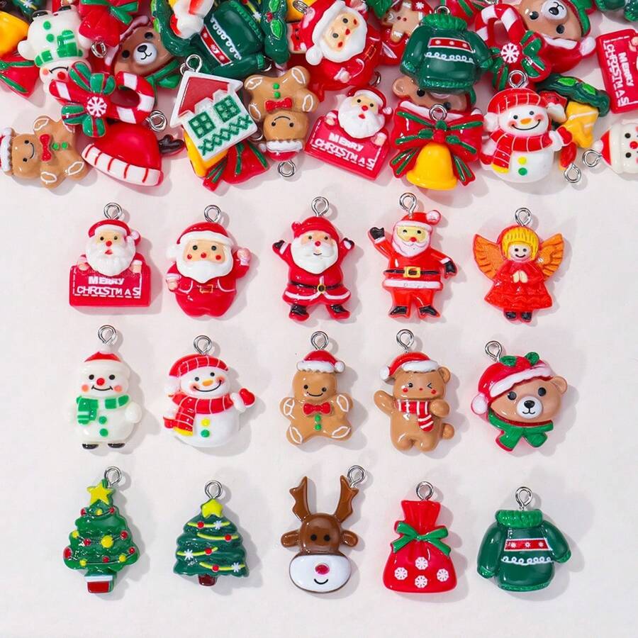 10pcs/Set New Resin Christmas Pendant Assortment, Santa Claus, Christmas Tree, DIY Jewelry Accessories, New Year Decor