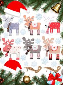 6 piezas de adornos de renos de madera para el árbol de Navidad - Decoración con pintura colorida, decoraciones rústicas fáciles de colgar para el hogar y fiestas