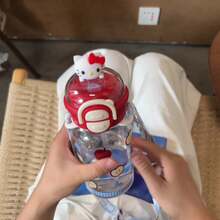 Sanrio 1pc Sanrio Kitty 500MLwater Bottle Double Drinking Plastic Cup With Straw, Portable And Easy To Use For Female Students, Small And Cute Water Cup