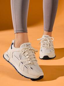 1 Paar atmungsaktive Laufschuhe mit dicker Sohle, Luftpolster und Schnürung, Hoher Schaft, Weiche Sohle, Lässig Sportschuhe, Plateau Sneaker, Mesh Schuhe