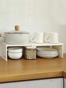 1件/2件可扩展厨房收纳架，塑料台面橱柜收纳架，带可调节隔板，用于存放香料和炊具，无需组装，分层搁板，餐具架。（如需强承重能力，请参考第二张尺寸表了解使用方法。） - 彩色 - 查看 9